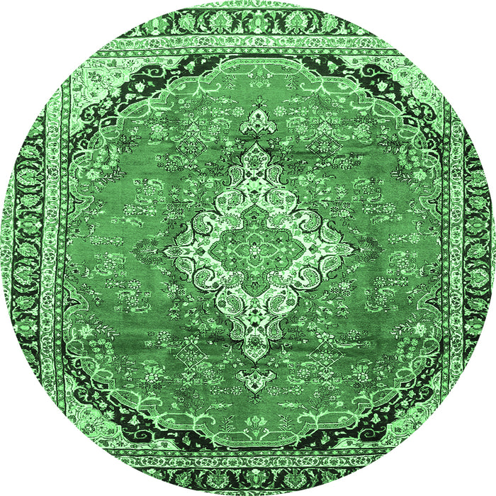 Round Medallion Emerald Green Traditional Rug, tr408emgrn