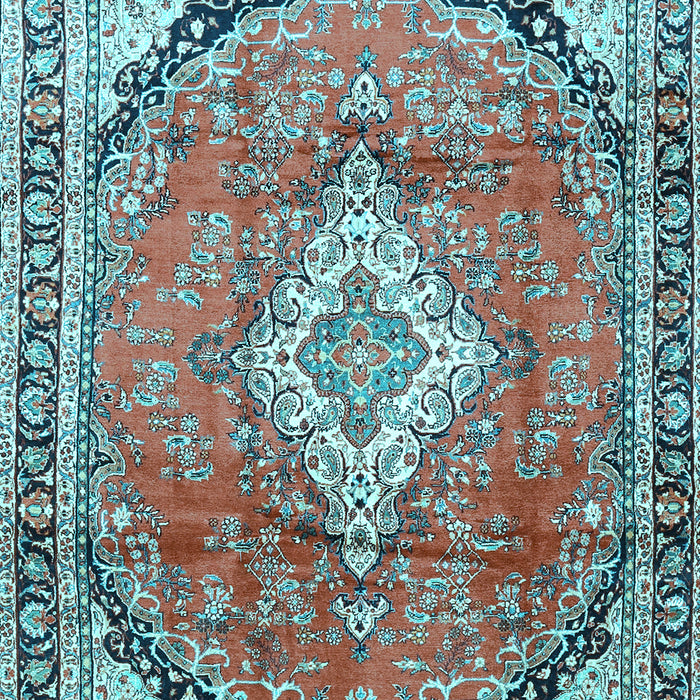 Machine Washable Medallion Light Blue Traditional Rug, wshtr408lblu