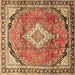 Square Machine Washable Medallion Brown Traditional Rug, wshtr408brn