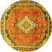 Round Machine Washable Medallion Yellow Traditional Rug, wshtr408yw