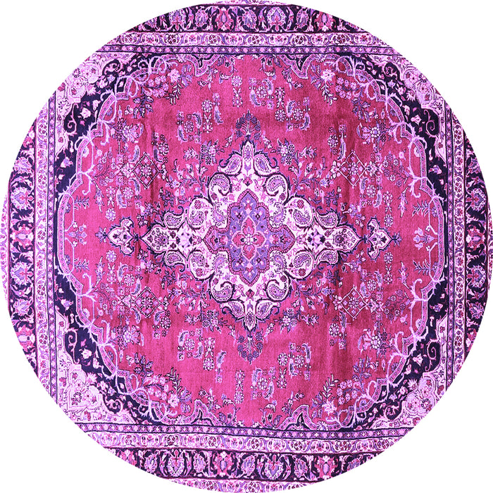 Round Machine Washable Medallion Purple Traditional Area Rugs, wshtr408pur