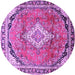 Round Machine Washable Medallion Purple Traditional Area Rugs, wshtr408pur