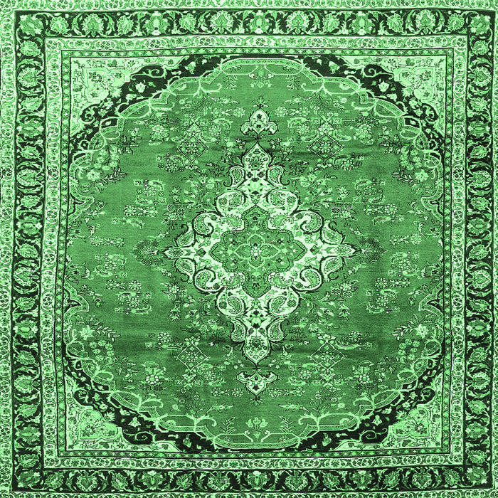 Square Medallion Emerald Green Traditional Rug, tr408emgrn