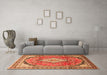 Machine Washable Medallion Orange Traditional Area Rugs in a Living Room, wshtr408org