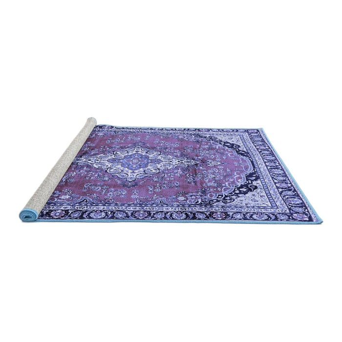 Sideview of Machine Washable Medallion Blue Traditional Rug, wshtr408blu