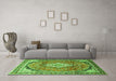 Machine Washable Medallion Green Traditional Area Rugs in a Living Room,, wshtr408grn