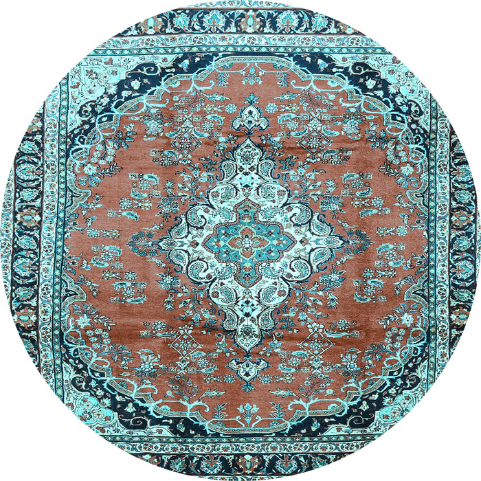 Round Medallion Light Blue Traditional Rug, tr408lblu