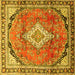 Square Machine Washable Medallion Yellow Traditional Rug, wshtr408yw