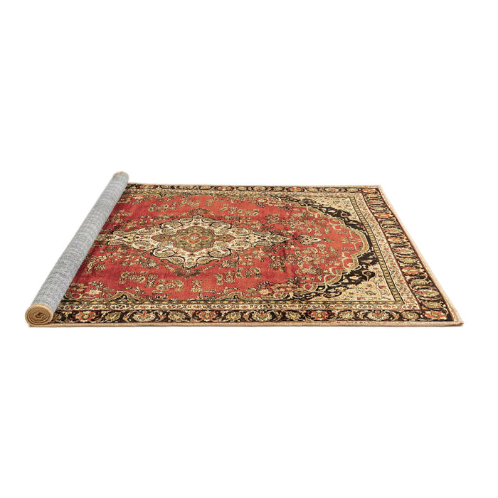 Sideview of Machine Washable Medallion Brown Traditional Rug, wshtr408brn