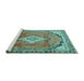 Sideview of Machine Washable Medallion Turquoise Traditional Area Rugs, wshtr408turq