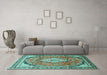 Machine Washable Medallion Turquoise Traditional Area Rugs in a Living Room,, wshtr408turq