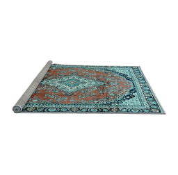Sideview of Machine Washable Medallion Light Blue Traditional Rug, wshtr408lblu