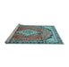 Sideview of Machine Washable Medallion Light Blue Traditional Rug, wshtr408lblu