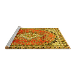 Sideview of Machine Washable Medallion Yellow Traditional Rug, wshtr408yw