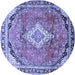 Round Machine Washable Medallion Blue Traditional Rug, wshtr408blu