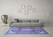 Machine Washable Medallion Blue Traditional Rug in a Living Room, wshtr408blu