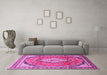 Machine Washable Medallion Pink Traditional Rug in a Living Room, wshtr408pnk