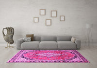 Machine Washable Medallion Pink Traditional Rug, wshtr408pnk