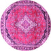 Round Machine Washable Medallion Pink Traditional Rug, wshtr408pnk