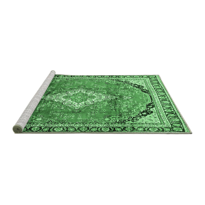 Sideview of Machine Washable Medallion Emerald Green Traditional Area Rugs, wshtr408emgrn