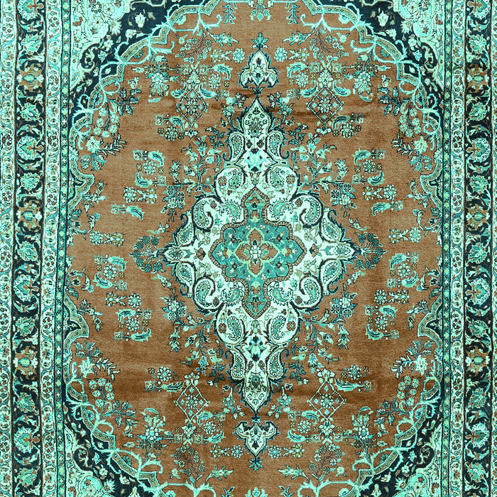 Machine Washable Medallion Turquoise Traditional Area Rugs, wshtr408turq