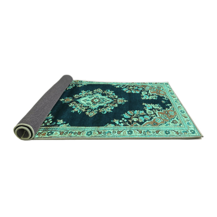 Sideview of Medallion Turquoise Traditional Rug, tr4090turq