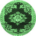 Round Machine Washable Medallion Emerald Green Traditional Area Rugs, wshtr4090emgrn