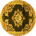 Round Machine Washable Medallion Yellow Traditional Rug, wshtr4090yw