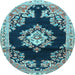 Round Machine Washable Medallion Light Blue Traditional Rug, wshtr4090lblu