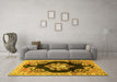 Machine Washable Medallion Yellow Traditional Rug in a Living Room, wshtr4090yw