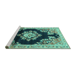 Sideview of Machine Washable Medallion Turquoise Traditional Area Rugs, wshtr4090turq