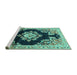 Sideview of Machine Washable Medallion Turquoise Traditional Area Rugs, wshtr4090turq