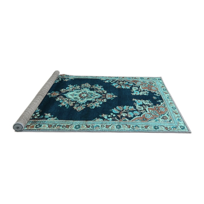 Sideview of Machine Washable Medallion Light Blue Traditional Rug, wshtr4090lblu