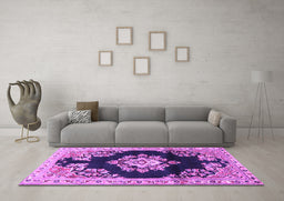 Machine Washable Medallion Purple Traditional Area Rugs in a Living Room, wshtr4090pur