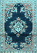 Machine Washable Medallion Light Blue Traditional Rug, wshtr4090lblu