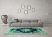 Machine Washable Medallion Turquoise Traditional Area Rugs in a Living Room,, wshtr4090turq