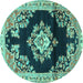 Round Machine Washable Medallion Turquoise Traditional Area Rugs, wshtr4090turq