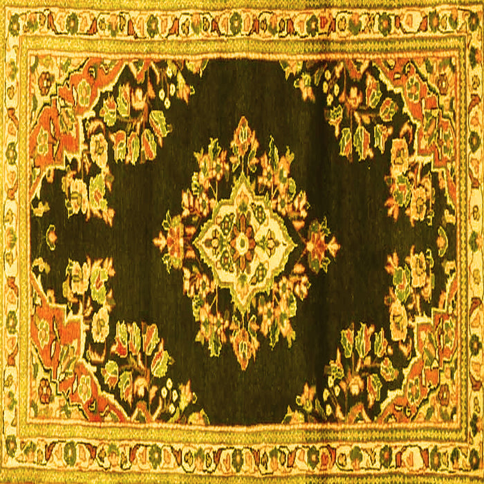 Square Machine Washable Medallion Yellow Traditional Rug, wshtr4090yw