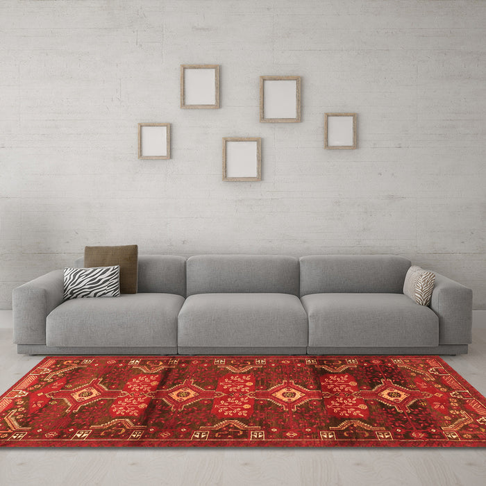 Machine Washable Persian Orange Traditional Area Rugs in a Living Room, wshtr4091org