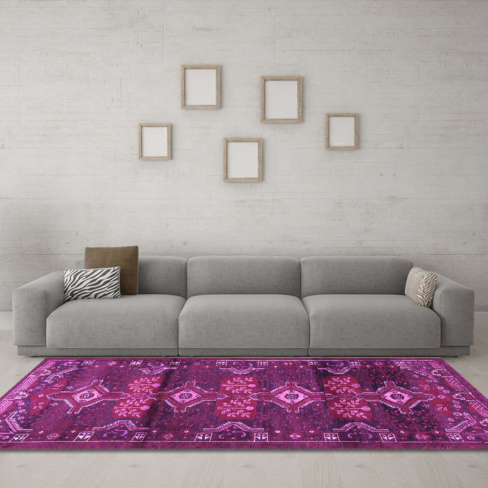 Machine Washable Persian Purple Traditional Area Rugs in a Living Room, wshtr4091pur