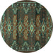 Round Machine Washable Persian Turquoise Traditional Area Rugs, wshtr4091turq