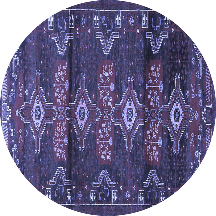 Round Machine Washable Persian Blue Traditional Rug, wshtr4091blu