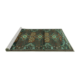Sideview of Machine Washable Persian Turquoise Traditional Area Rugs, wshtr4091turq