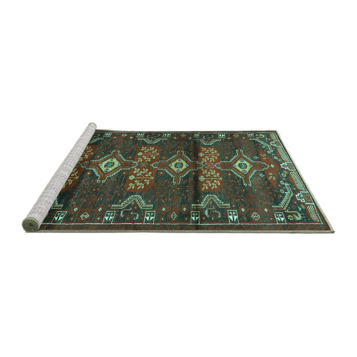 Sideview of Machine Washable Persian Turquoise Traditional Area Rugs, wshtr4091turq