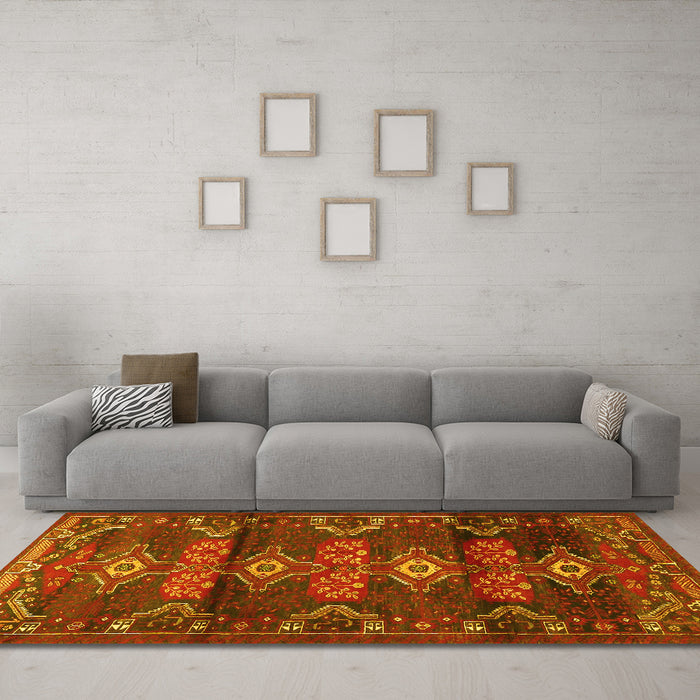 Machine Washable Persian Yellow Traditional Rug in a Living Room, wshtr4091yw