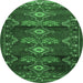 Round Machine Washable Persian Emerald Green Traditional Area Rugs, wshtr4091emgrn