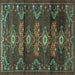 Square Machine Washable Persian Turquoise Traditional Area Rugs, wshtr4091turq