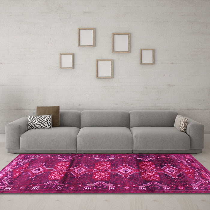 Machine Washable Persian Pink Traditional Rug in a Living Room, wshtr4091pnk