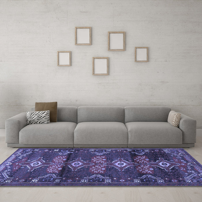 Machine Washable Persian Blue Traditional Rug in a Living Room, wshtr4091blu