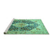 Sideview of Machine Washable Medallion Turquoise Traditional Area Rugs, wshtr4092turq